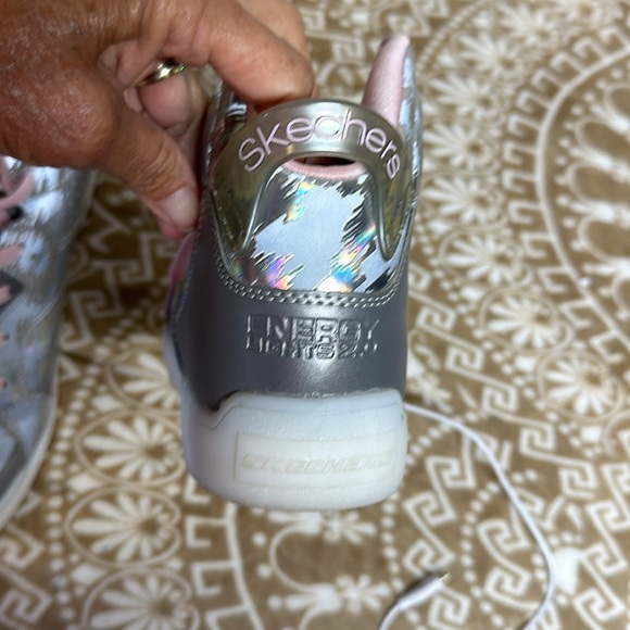 Skechers Girls Energy Lights E-pro SNEAKERS Gray Lace up Mid Top 20090L Sz 8 - Picture 4 of 9